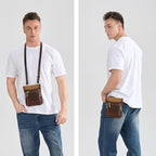 LANNSYNE Full Grain Leather Travel Wallet, Leather Cell Phone Belt Bag, Waist Pack Pouch, Neck Wallet Travel Pouch and Passport Holder for Men and Women Keep Valuables Safe