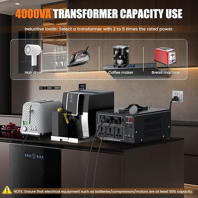 5000W Voltage Converter Transformer Step Up 110V/120V to220V/240V or Step Down 220V to 110V AC Power Converte, Circuit Breaker Protection, 3 US sockets, 3 Universal sockets, LCD Display