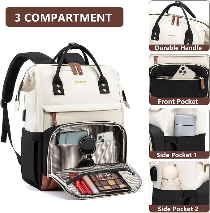 Focdod Laptop Backpack for Women Work: Travel Backpack for Teacher Nurse 15.6 inch Laptop Bag Large Capacity BackPack Purse College Bookbag Computer Back pack Casual Daypack for Business