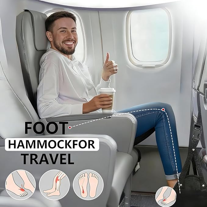2-Pack Airplane Foot Hammock with Memory Foam, Large Ergonomic Leg Rest for Long Flights – Portable Foot Hammock for Plane Travel Essential to Relieve Foot Pain & Swelling