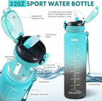 Water Bottle with Straw 1L,Boys Water Bottles with Straw 1 Litre,Waterbottle Leak-Proof Sports Water Bottle,Plastic Drinks Bottles Toxin Free，Bpa-Free (Cyan Black)