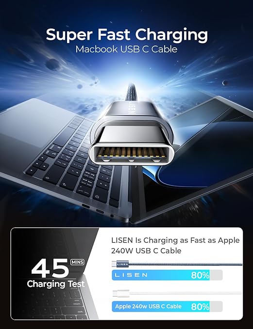 LISEN USB C to USB C Cable, 240W C to C Cable Fast Charging [3.3FT, 2 Pack] Type C Charger Fast Charging USBC to USBC Cable for iPhone 17 16 15 Pro Max iPad MacBook Neo Air Pro Samsung S26 S25 Ultra