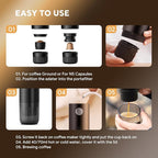 RECAFIMIL Portable 2-in-1 Coffee Maker, Portable 20 Bar Espresso Machine with Automatic Heating, Compatible with NS and Ground Coffee for Camping, Hiking Travel and Home (Black)