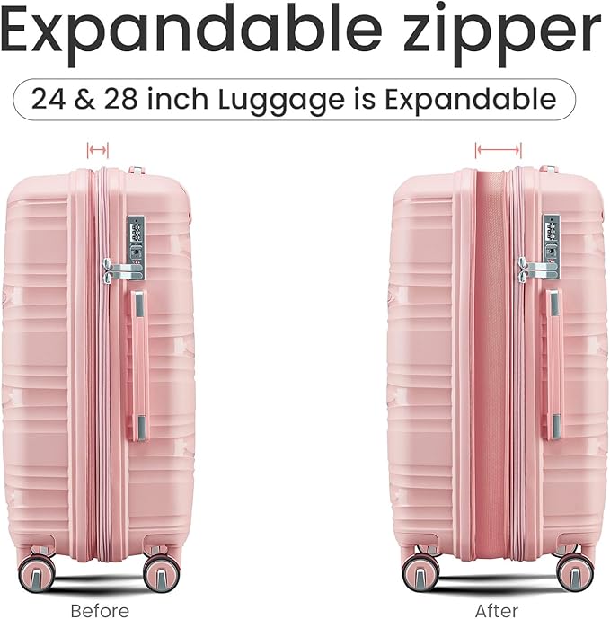 Hard Shell Luggage Sets 4 Piece with 360 Spinner Wheels,Lightweight Suitcase Set with TSA Lock,Travel Luggage Set with Telescoping Handle,Light and Strong,Easy to Clean (Pink 3)