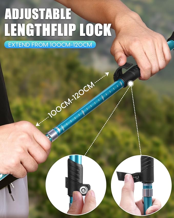 Covacure Hiking Poles Collapsible Trekking Poles - Aluminum Alloy 7075 Walking Sticks for Hiking with Telescopic & Foldable Tri-fold Design Hiking Gear for Women Men, Hiking, Camping, Climbing