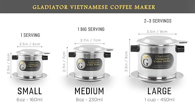 Vietnamese Coffee Maker Filter Set | French Press Style Coffee Filters | Pour Over Coffee Dripper | Portable Coffee Makers | Reusable Coffee Press (Large 15oz)