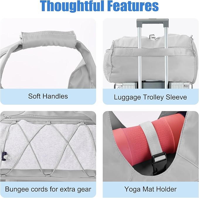 Forestfish Gym Bag For Women With Yoga Mat Holder & Shoe Compartment & Wet Dry Storage Pocket & Adjustable Strap