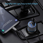 Fast USB Car Charger for Samsung Galaxy A56/A55/A54/A53/A50/A17/A16/A15/A14/S26/S25/S24/S23/S22/S21 Plus/Ultra/Note 20/A21/A31/A51 Quick Charge 3.0 Dual USB Rapid Car Charger with Type C Cable 3.3ft