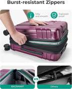BAGSMART Expandable Carry On Luggage 22x14x9 Airline Approved, 20 Inch Travel Luggage with Spinner Wheels, Lightweight Hard Shell Suitcase Carry on Purplish Red