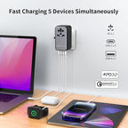 MOMAX 100W Universal Travel Adapter, 5-in-1 GaN International Power Adapter for Laptop, Phone, 2 USB-C PD & 2 USB-A QC Wall Charger, European Travel Plug Adapter for UK/US/AUS/JP, Travel Essentials