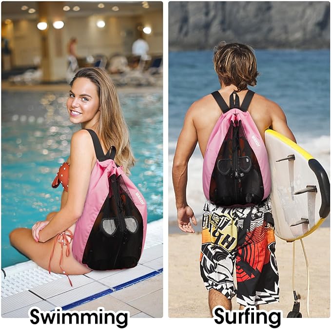 WANDF Swim Bag Mesh Drawstring Backpack Beach Backpack for Swimming, Gym, and Workout Gear