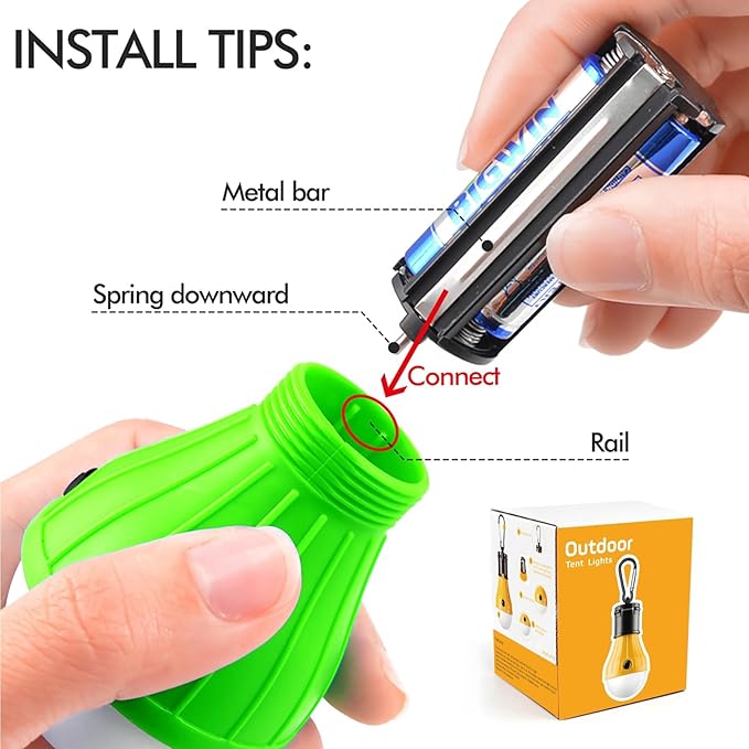 FLY2SKY Portable LED Tent Lamp, Clip Hook Hurricane Emergency Light Bulb, Camping Equipment Lanterns for Hiking, Backpacking Outage, B-CLOSED-HOOK, 4 Packs