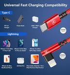 90 Degree USB C to Lightning Cable 10FT, iPhone Charger [Apple MFi Certified] 3Pack Fast Charging Cables Cord, Right Angle Braided USB C Lightning Cable for iPhone 14/13/12/11/Pro Max/Plus/8/7-Red
