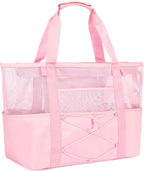 Fammart Mesh Beach Bag, Large Beach Tote with Zipper Pocket, Toys Pool Bag for Family Travel Vacation Cruise Essentials
