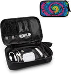 Tie Dye Print Portable Travel Cable Organizer Bag, Tech Storage Bag for Cord, Charger, Phone, Earphone, Hard Drive, USB, SD Card and Electronic Accessories