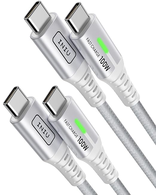 INIU USB C to USB C Cable [6.6ft, White, 2-Pack], 100w USB C to C Fast Charging Cable for iPhone 17 16 15 Pro Max Samsung S25 S24 Ultra Laptops MacBook iPad Air Switch etc.