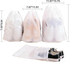 15-piece travel white frosted drawstring storage bags for gym clothes, underwear, shoes, and clothing packaging. 3 sizes, 5 pieces each (15.7 x 11.8 in; 7.9 x 11.8 in; 7.0 x 9.8 in)