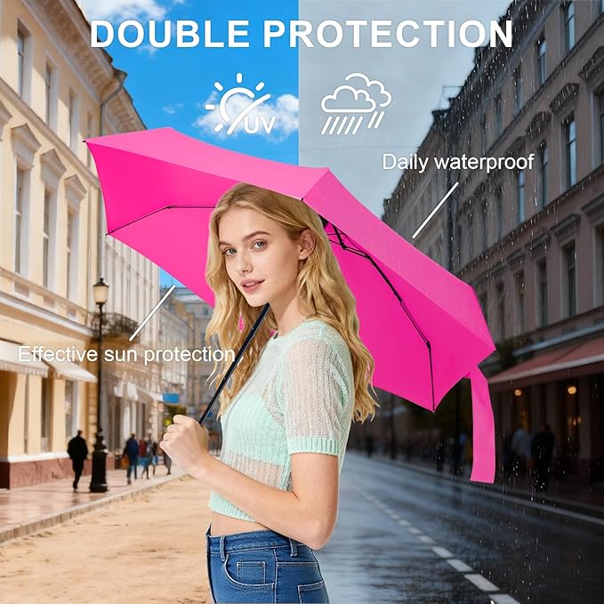 Compact Travel Umbrella with Case - Mini Umbrella for Purse, Small Lightweight &Tiny Design Perfect for Parasol Outdoor Sun&Rain Umbrellas
