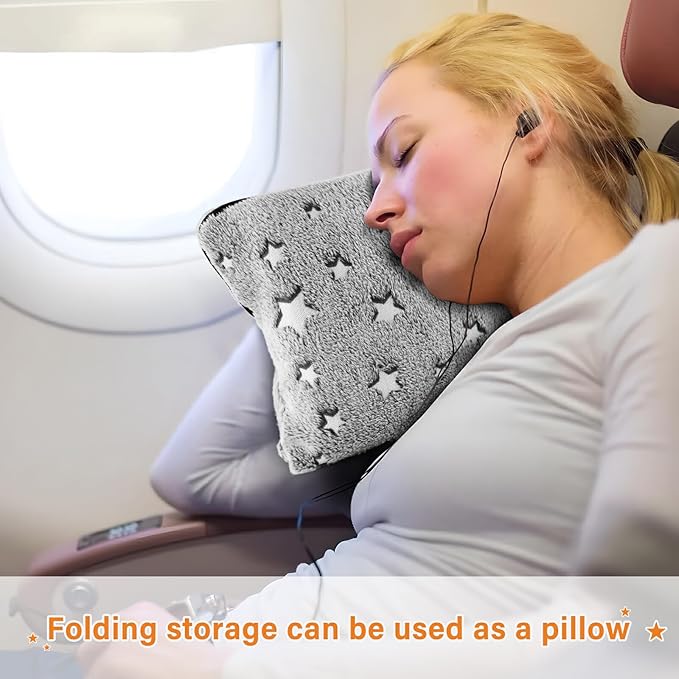 High Way Motorcycles Travel Blanket Glowing in The Dark, Soft 2 in 1 Airplane Blanket 65" x 55", Foldable as Pillow, Luggage Sleeve & Backpack Clip