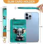 Yonlevres Elephant Credit Card Holder Slim Wallet, RFID Wallet Women Front Pocket Wristlet Lanyard, Small Card Holder Travel Funny Cute Thin Card Case ID Window PU Leather Card Organizer Gifts Girls