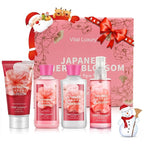 Japanese Cherry Blossom Bath & Body Kit, 3 Fl Oz Travel Size, Ideal Skincare Relaxing Home Spa Set, Includes Body Lotion, Shower Gel, Body Cream, and Fragrance Mist, Bath Gifts for Her and Him