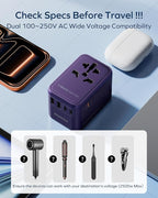 MOMAX Universal Travel Adapter 70W GaN, 3 USB-C PD & 2 USB-A QC, International Power Adapter Outlet, 6-in-1 Wall Charger for Laptop, Phone, European Travel Plug Adapter for UK/US/AUS/JP
