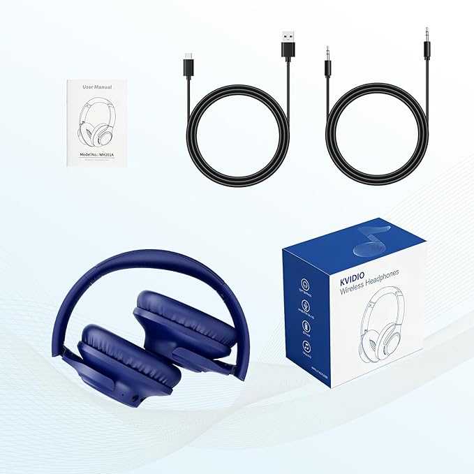 KVIDIO Bluetooth Headphones Over Ear, 65 Hours Playtime Wireless Headphones with Microphone, Foldable Lightweight Headset with Deep Bass, HiFi Stereo Sound Low Latency for Travel Work Cellphone