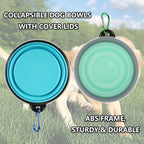 SLSON Collapsible Bowl with Cover Lids,2 Pack Dog Travel Bowls Portable Foldable Cat Water Dish Bowl for Pets Walking Parking Camping (Light Blue and Green, Small)