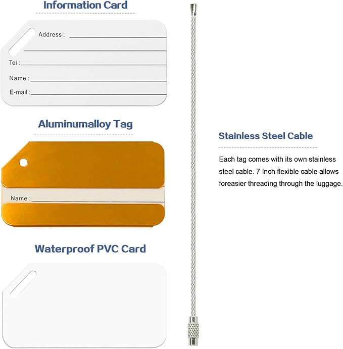 Aluminum Luggage Tags, Luggage Tag Holders for Travel Luggage Baggage Identifier by Ovener (5Pack Gold)