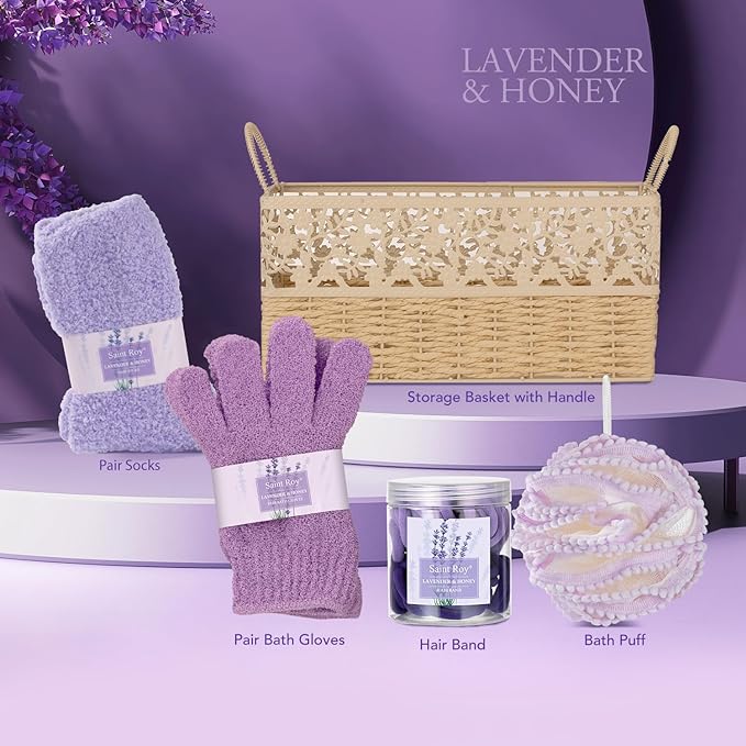 Mothers Day Gifts for Women, Spa Kit, Self-Care Set, Spa Gifts for Women Bath and Body Lavender Honey Gift Set, Spa Gift Basket for Self Care, Relaxing Bath Sets, Grandma, Girlfriend, Sister