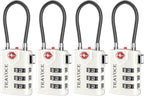 Search Alert TSA Approved Travel Combination Luggage Cable Locks for Suitcase, Gym Locker,Toolbox,Backpack 1,2,4,6 &10 pk (White 4 Pack)