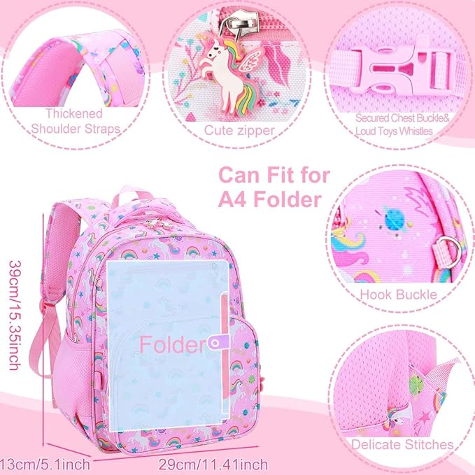 RHCPFOVR Kids Backpack for Girls - Girls Backpack 3-8 Ages Unicorn for Kids 15 Inch School Bookbag for Kindergarten Elementary School Bookbag for Girl 1st 2nd Grade