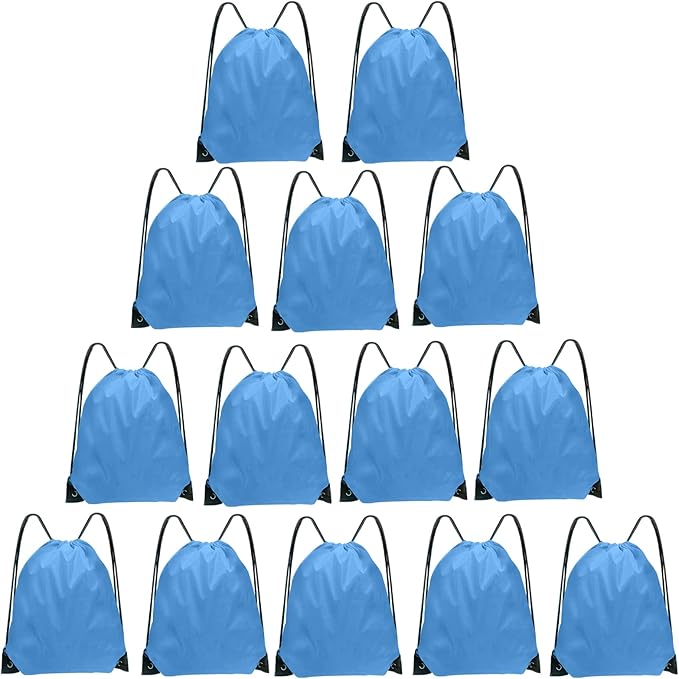 Grneric Drawstring Bags Bulk 14 Pcs Drawstring Backpack Bulk Cinch Bag Sackpack for Men Women Gym (Sky Blue)