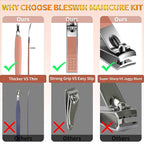 Manicure Set 16Pcs Professional Stainless Steel Pedicure Kit Mens Grooming Kit Fingernail & Toenail Clippers Set Manicure Kit with Luxurious Travel Bag, Sharp Nail Scissors and Clipper (Pink)