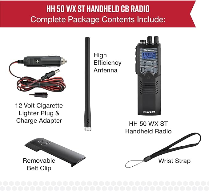 Cobra HH50WXST Handheld CB Radio - Emergency Radio with Access to Full 40 Channels and NOAA Alerts, Earphone Jack, 4 Watt Power Output, Noise Reduction and Dual Channel Monitoring, Black