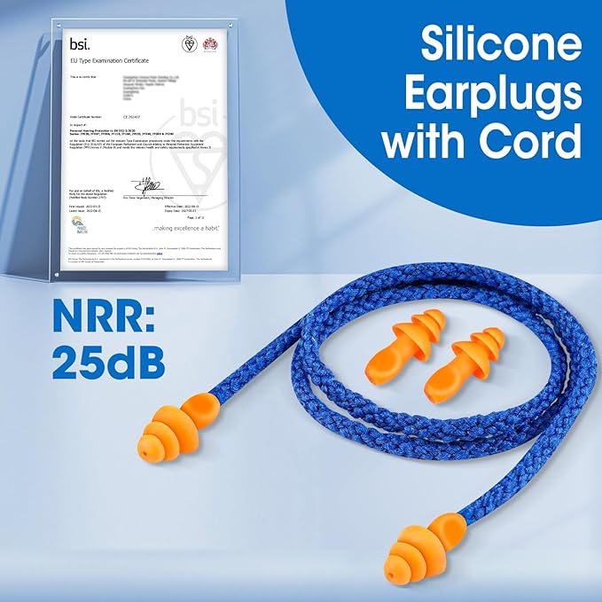 AZEN 220 Pairs Silicone Ear Plugs, Reusable Earplugs for Noise Reduction, 25dB NRR Corded Ear Plug for Sleeping Noise Cancelling, Ear Plug with String Individual Packing
