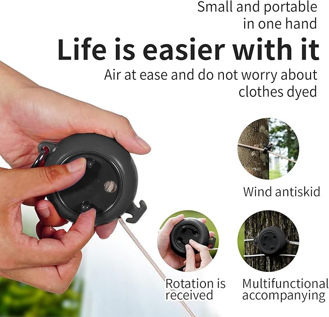 Portable Travel Clothesline Cord, Adjustable 33ft Camping Clothes line, Laundry Drying Rope for Hotel Trip,Camping,Backyard,Outdoor/Indoor, Black