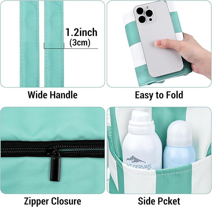 Iioscre Beach Bag for Women, Causal Hobo Pool Bags with Zipper Inner Pocket, Foldable Swim Tote Bag for Vacation Essentials