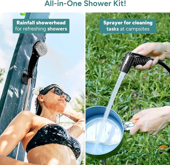 DR.PREPARE Portable Shower for Camping, Camping Shower with 4.5 Gallons Foldable Bucket, USB Rechargeable Battery, 2 Shower Heads, Outdoor Camp Showers for Hiking, Travel, Climbing, Pet Cleaning