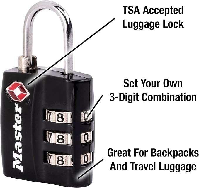 Master Lock 4680DBLK TSA-Approved Luggage Lock, 1-3/16-in. Wide, Black (Pack of 2)