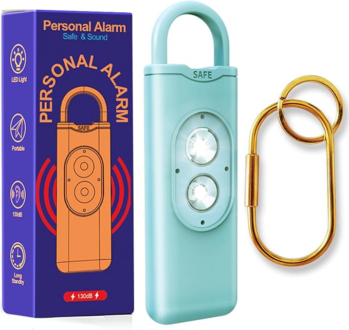 Halo-Siren Keychain, HaloSiren Personal Safety Alarm - 130db Loud Alarm Keychain with LED Strobe Light, Compact Emergency Siren (Double Flashing Lights - Green + Copper Ring)