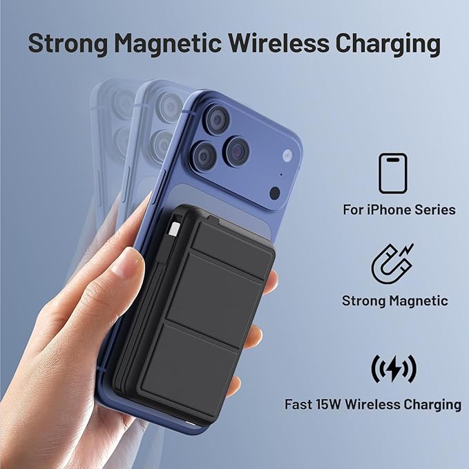 Azmuth for MagSafe Portable Charger, 10000mAh Magnetic Power Bank with 20W PD USB-C Fast Charging LED Display for MagSafe Battery Pack, Magnetic Travel Charger for iPhone 17/16/15/14/13/12 Series