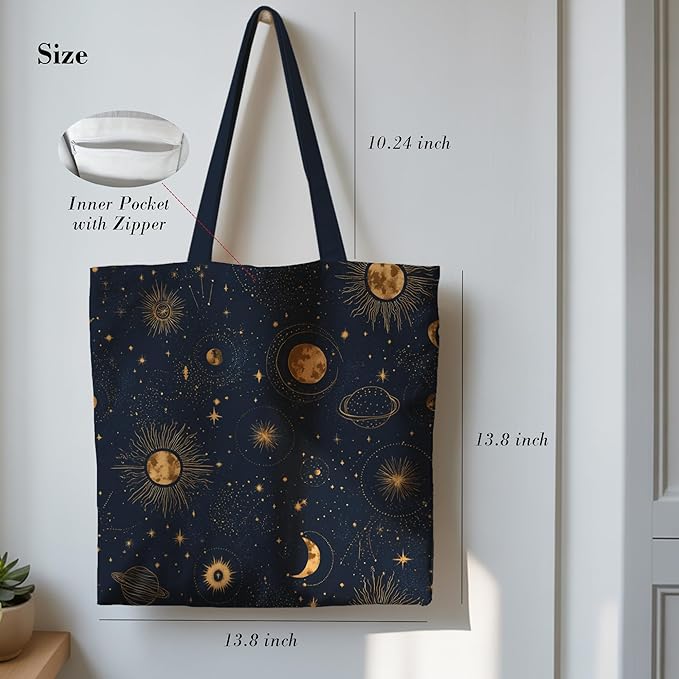 Aesthetic Canvas Tote Bag, Cute Reusable Bags for Women with Inner Pocket