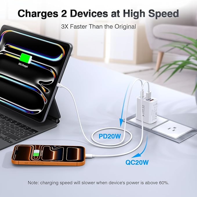 [2-Pack] 40W USB C Charger Cube, Wall Plug Fast Charging Block, 4-Port PD+QC Power Adapter Multiport Brick Type C Box for iPhone 17/16/15/14/13/12/11/Pro Max/XS/XR/8/7, Tablets, Samsung