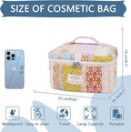 Gosect Floral Quilted Makeup Bag, Large Capacity Travel Cosmetic Organizer Bag with Handle, Portable Toiletry Bag for Women Girls 6.3'' x 6.3'' x 9.84''(Multicolor)