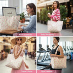 Long Keeper Corduroy Tote Bag for Women Girl Cute Large Tote Purse Reusable Canvas Shoulder Bag Handbag for Work Travel Gym