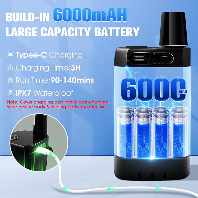Portable Shower with Heater,6000Mah Battery Powered Portable Shower for Camping with 2000W Auto-Off Heater,Portable Heated Shower for Camping,Digital Power&Temperature Display for Hiking