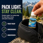 Elite Trail Magic- Wander Wash Biodegradable Castile Camp Soap – Ultralight 1 oz Concentrated Liquid Soap for Camping- Dish Wash Station-Travel & Backpacking – All Purpose, Unscented