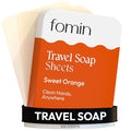 FOMIN - Antibacterial Paper Soap Sheets for Traveling - 100 Orange Portable Hand Soap Sheets for Travel in Tin - Dissolvable Mini Portable Travel Soap Sheet for Hand Washing, Camping and Hiking