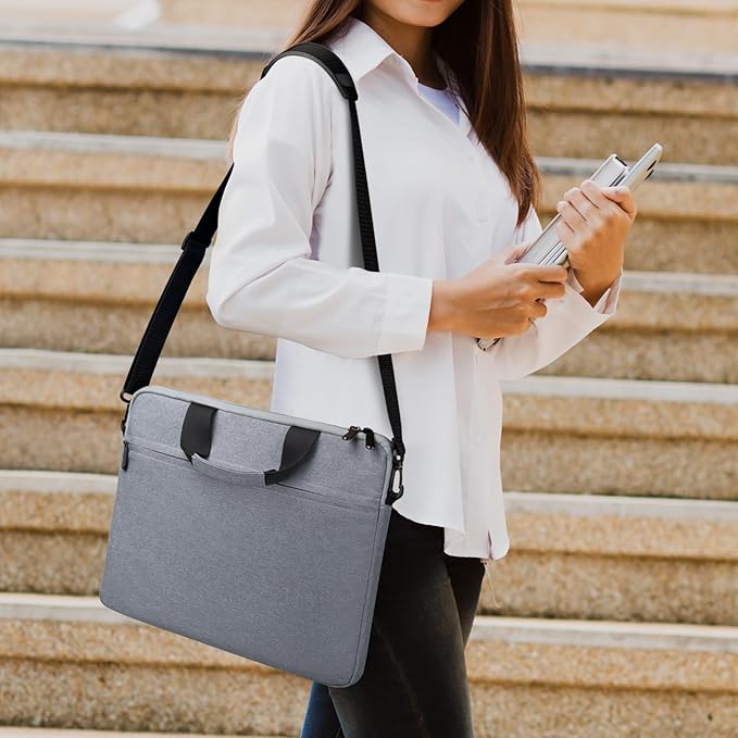 14-15 Inch Laptop Shoulder Messenger Bag Carrying Case Briefcase Slim Protective Computer Sleeve with Handle Strap Pocket for MacBook Acer ASUS HP Surface Dell Chromebook, Gray